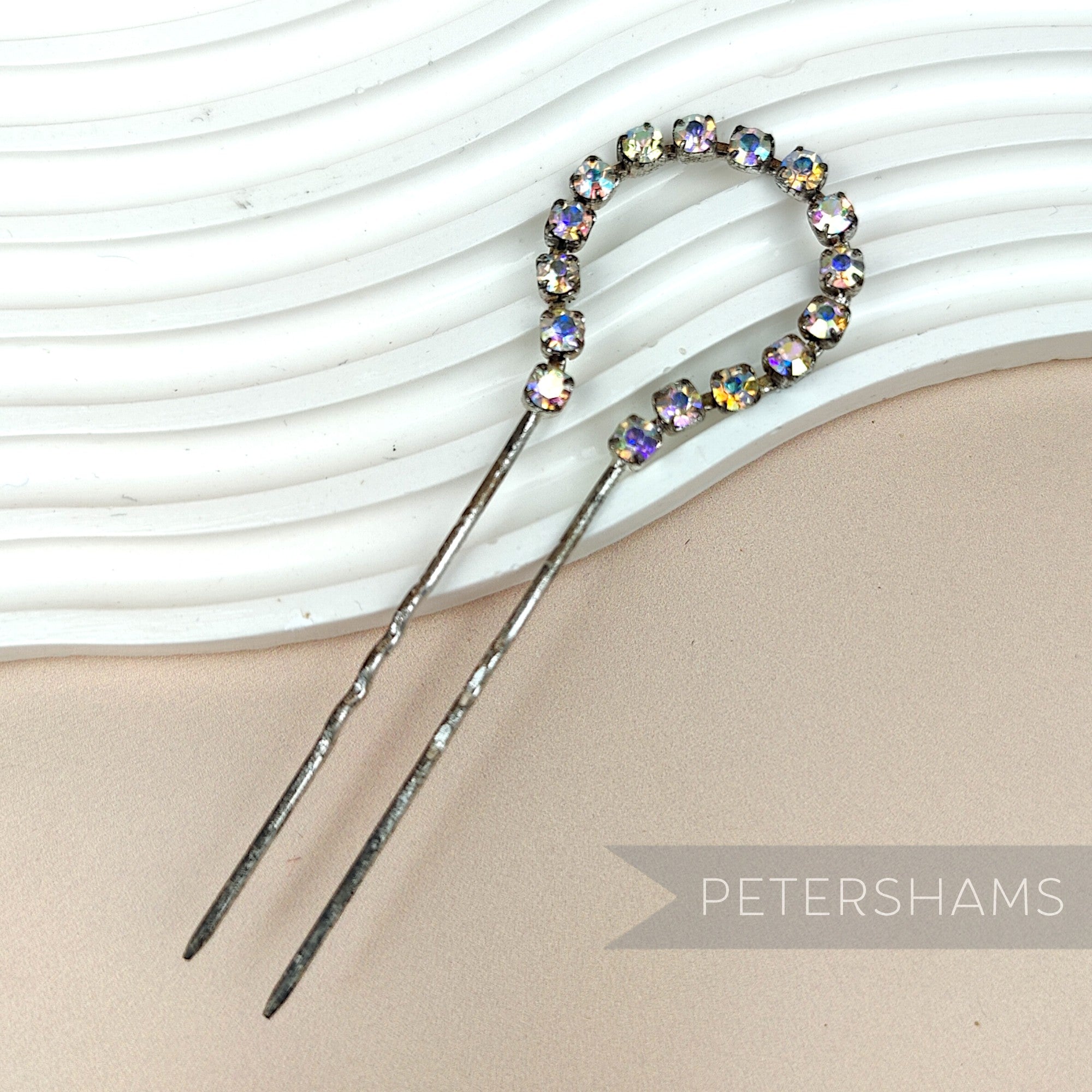 Vintage 1980's Round Diamante Metal Hairpin