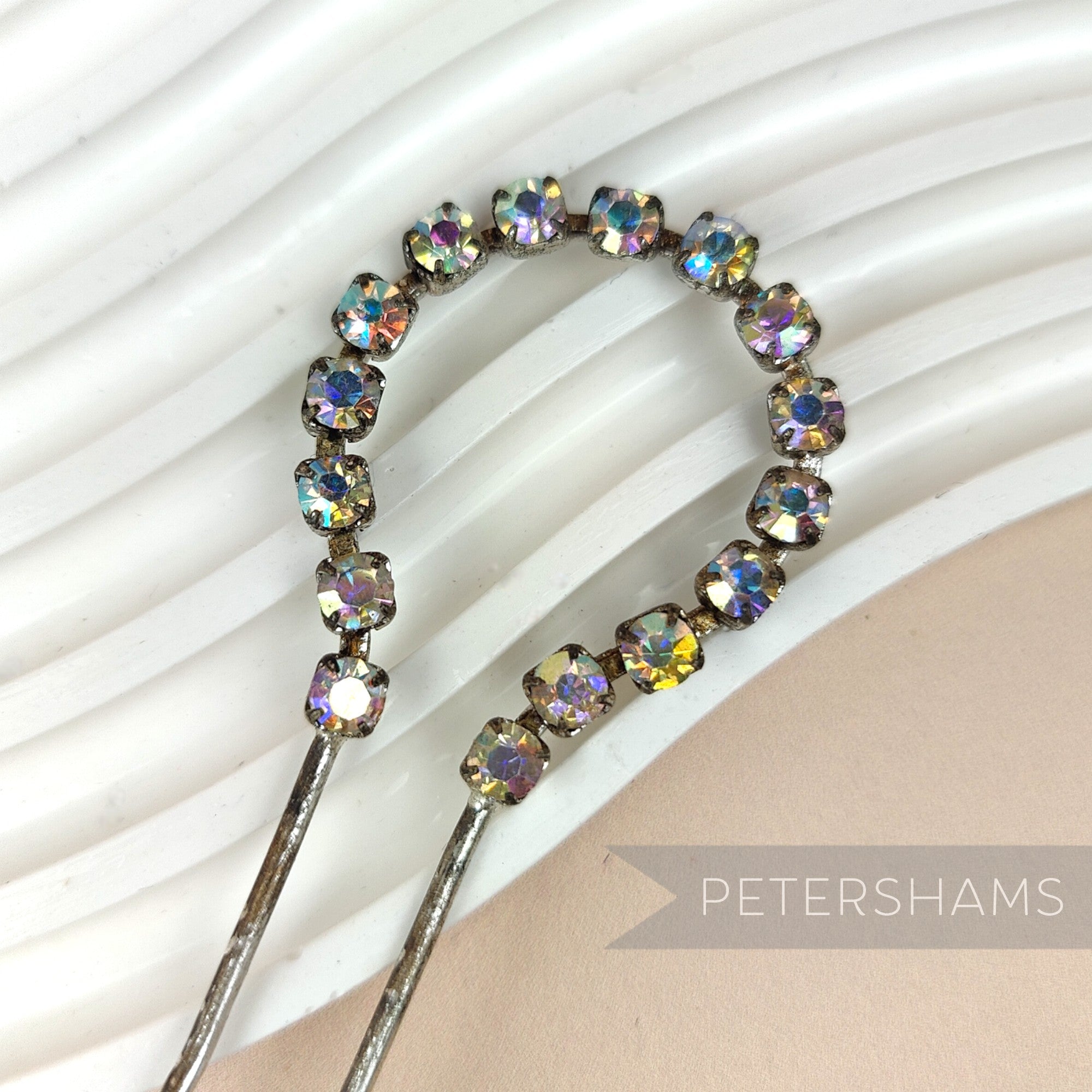 Vintage 1980's Round Diamante Metal Hairpin