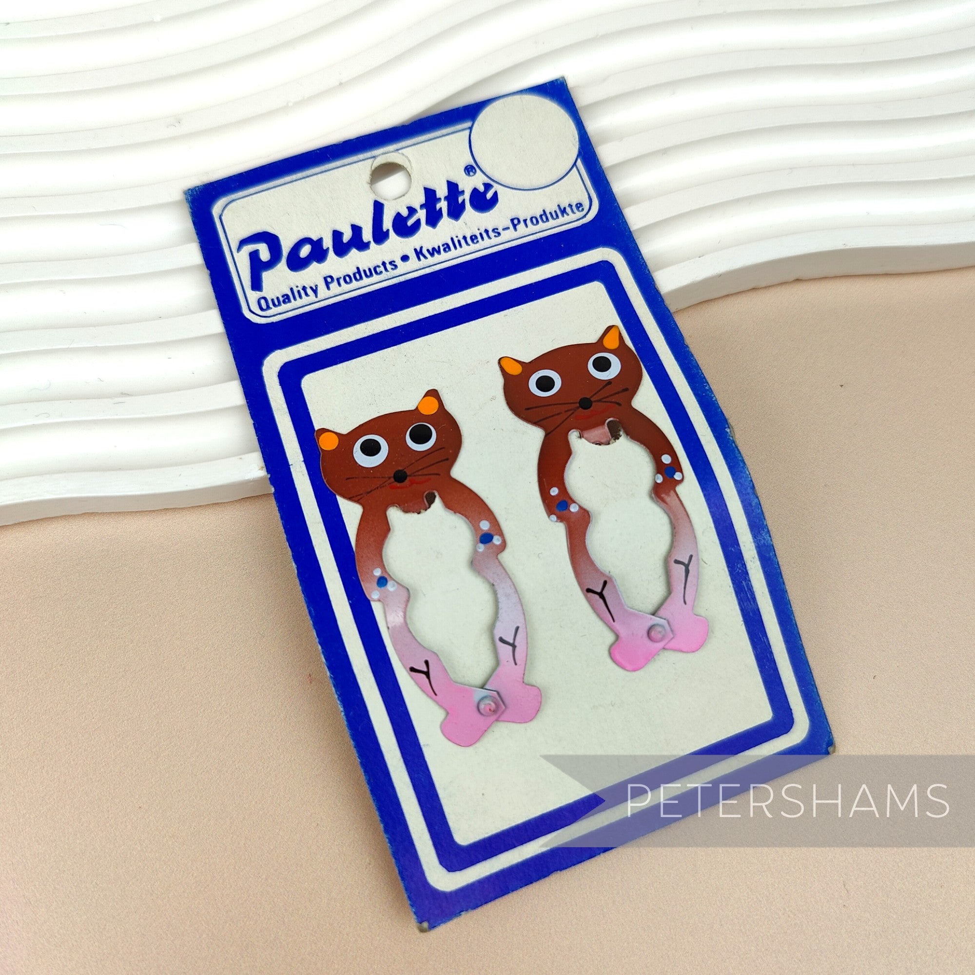 'Paulette' 1960/70's Kitsch Hand-Painted Cat Hair Clips - Set of 2