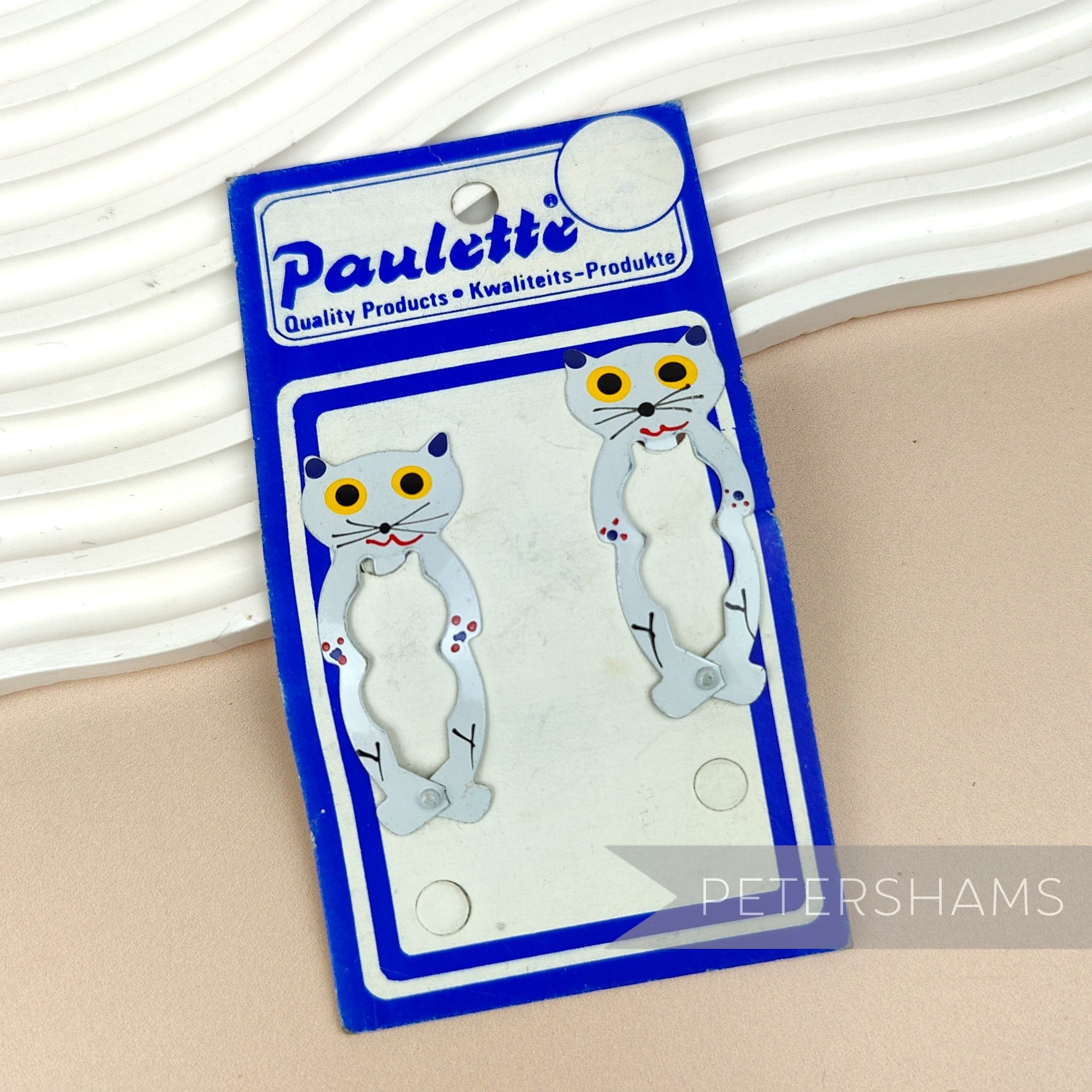 'Paulette' 1960/70's Kitsch Hand-Painted Cat Hair Clips - Set of 2