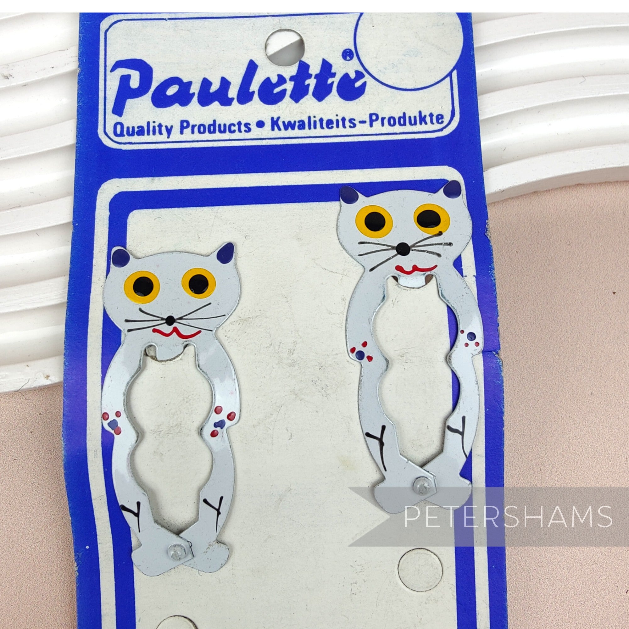 'Paulette' 1960/70's Kitsch Hand-Painted Cat Hair Clips - Set of 2