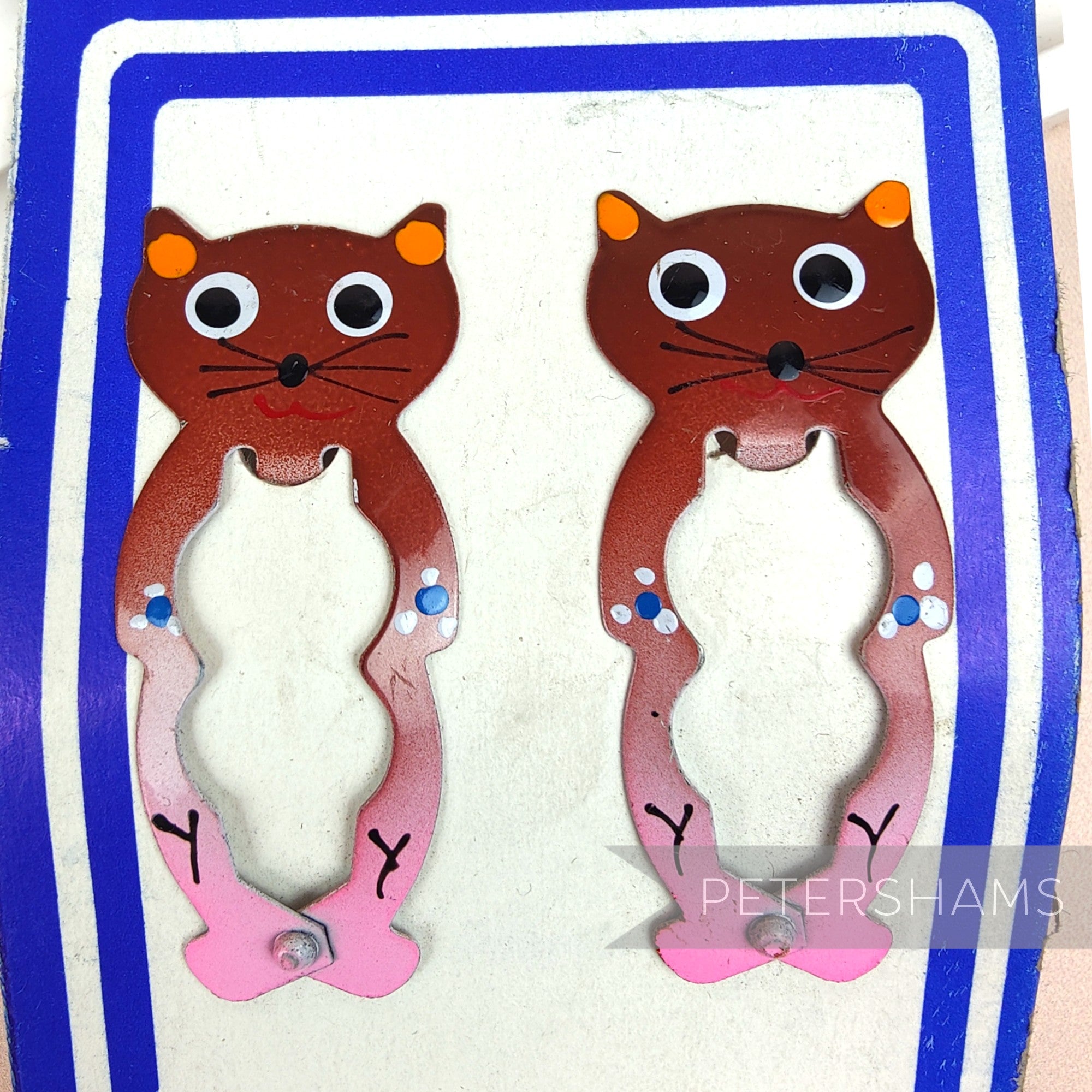 'Paulette' 1960/70's Kitsch Hand-Painted Cat Hair Clips - Set of 2