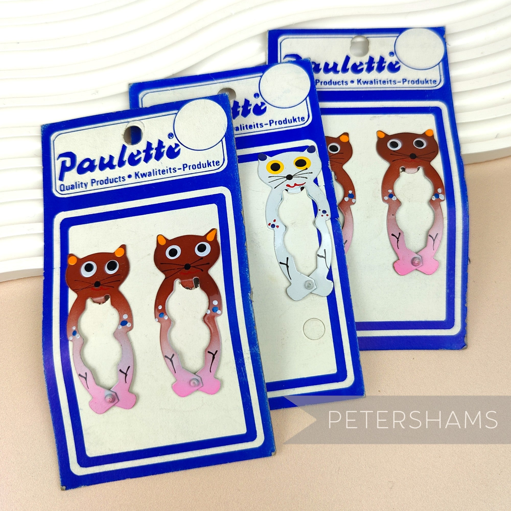 'Paulette' 1960/70's Kitsch Hand-Painted Cat Hair Clips - Set of 2