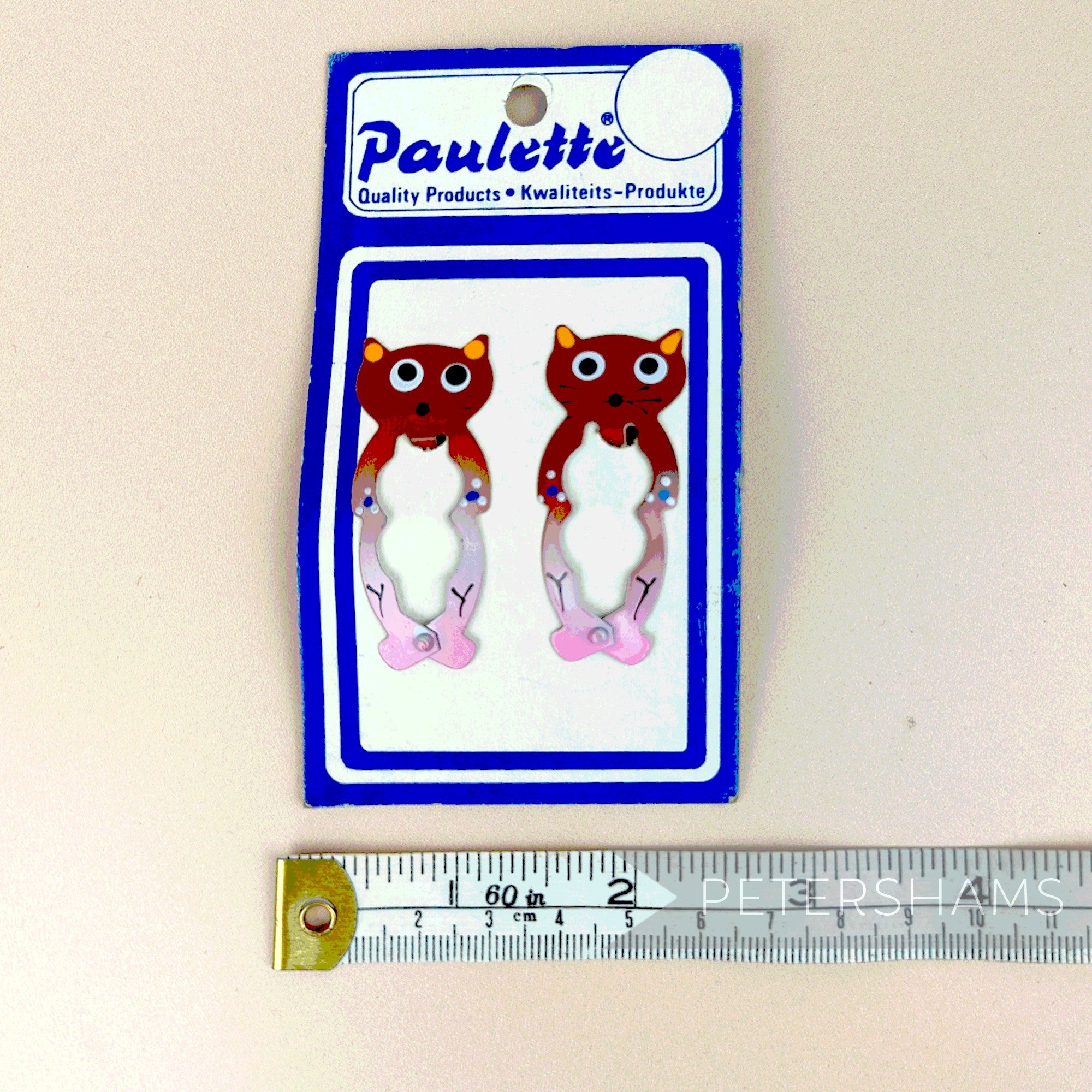 'Paulette' 1960/70's Kitsch Hand-Painted Cat Hair Clips - Set of 2