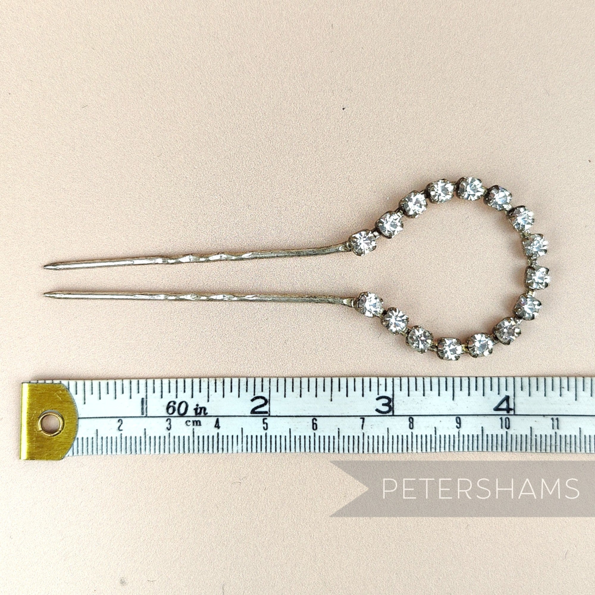 Vintage 1980's Round Diamante Metal Hairpin