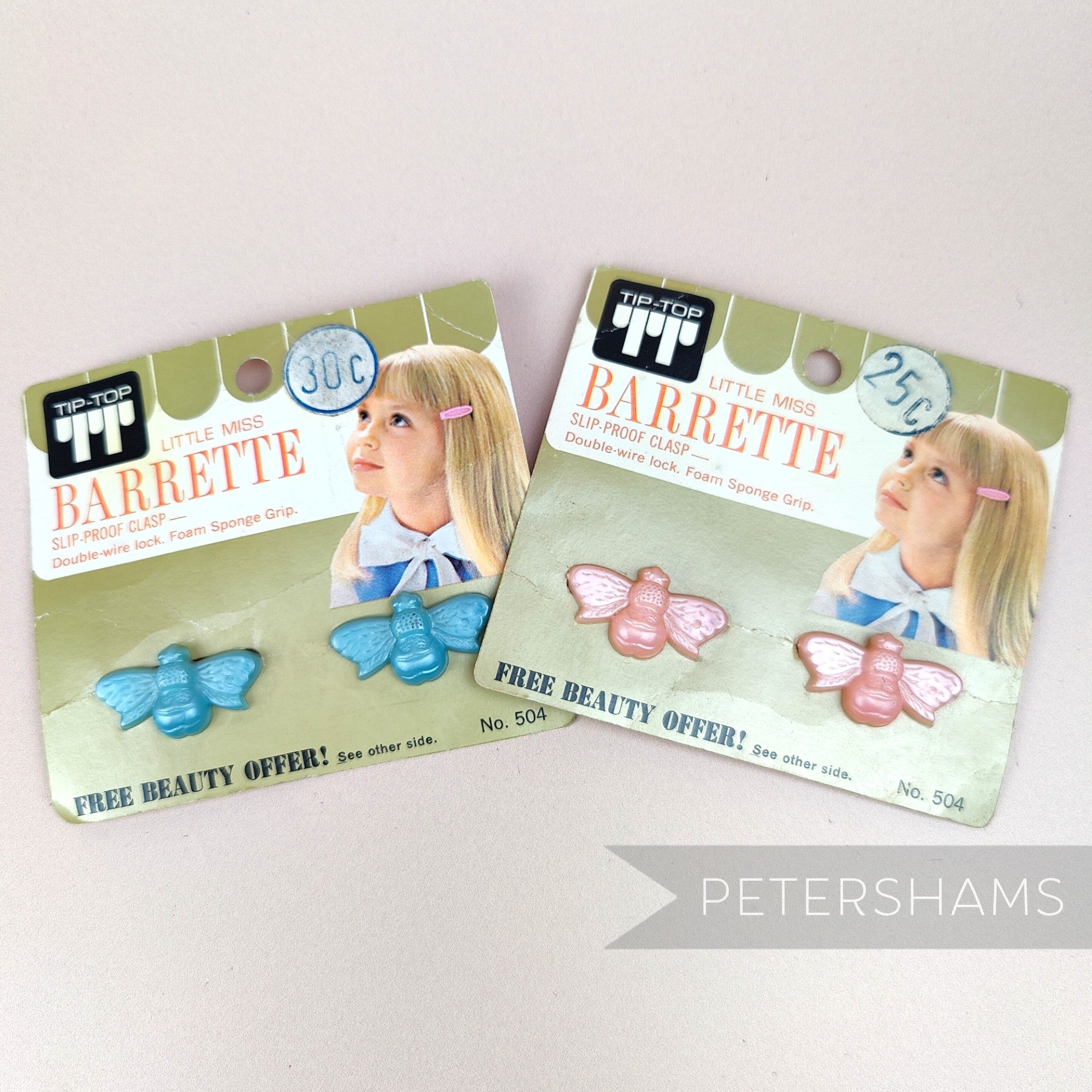 'Tip-Top' Vintage 1950/60's 'Little Miss' Bee Barrettes - Set of 2