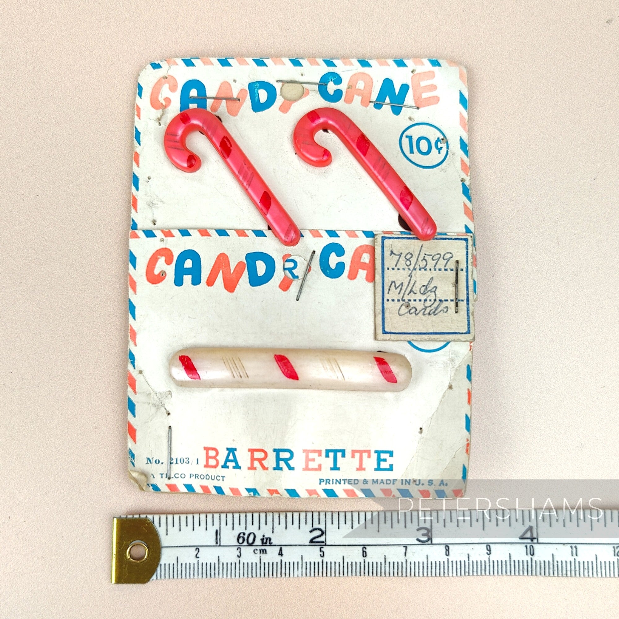 'Tilco' 1950/60's Christmas Candy Cane Hair Barrette Set