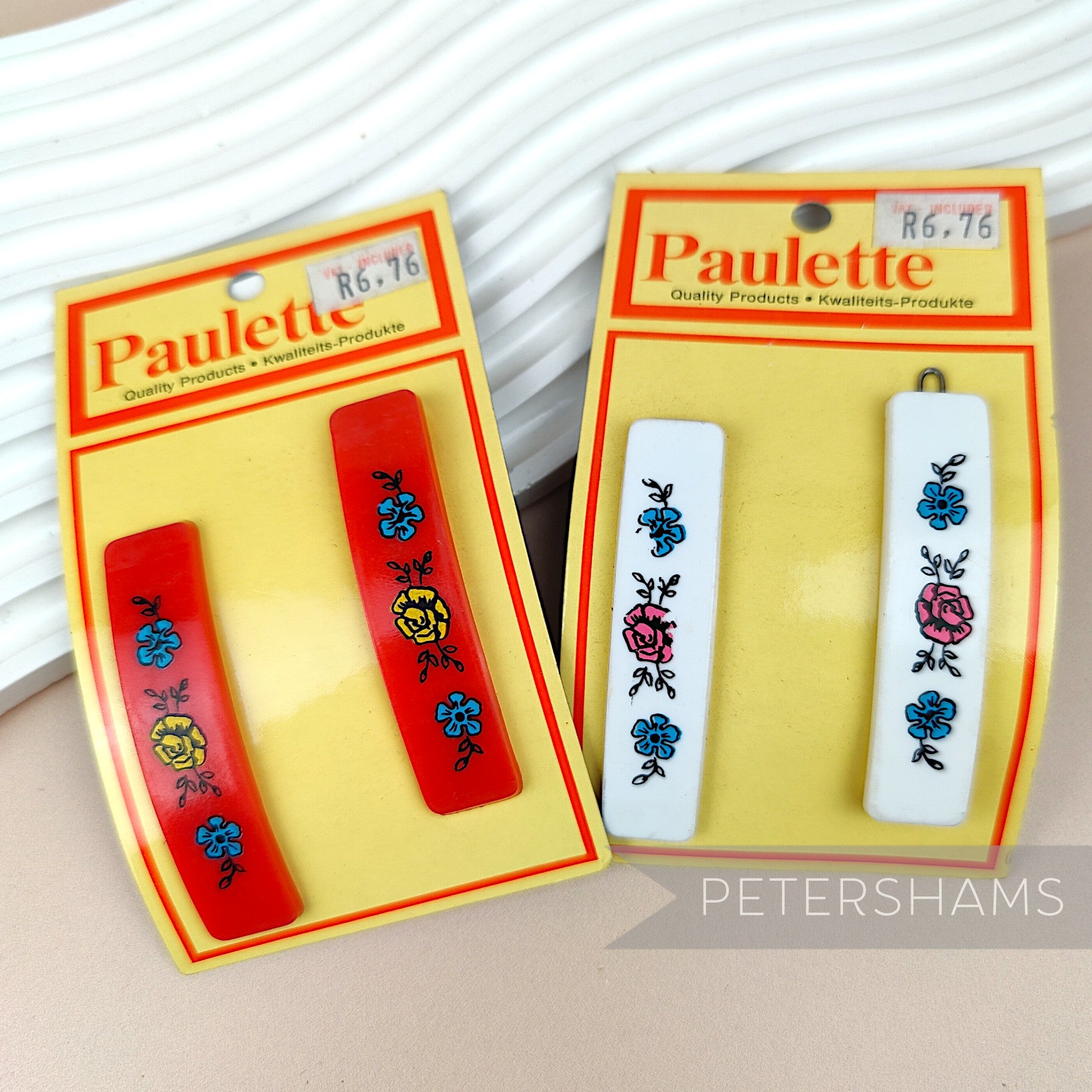 'Paulette' 1960/70's Dainty Floral Hair Barrettes - Set of 2