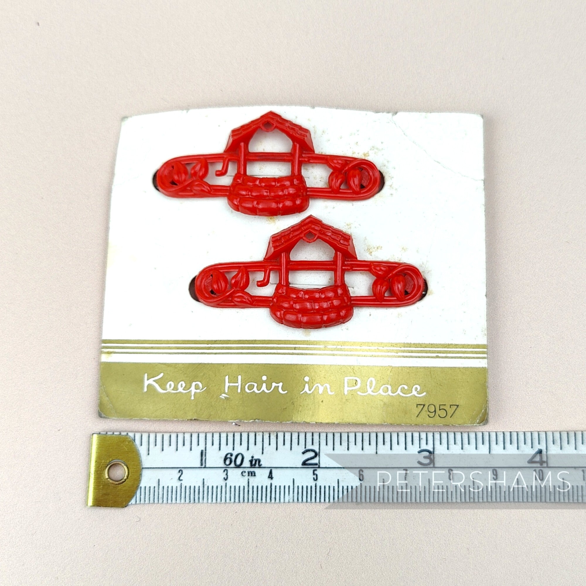 Vintage 1950/60's Kitsch Wishing Well Hair Barrettes - Card of 2