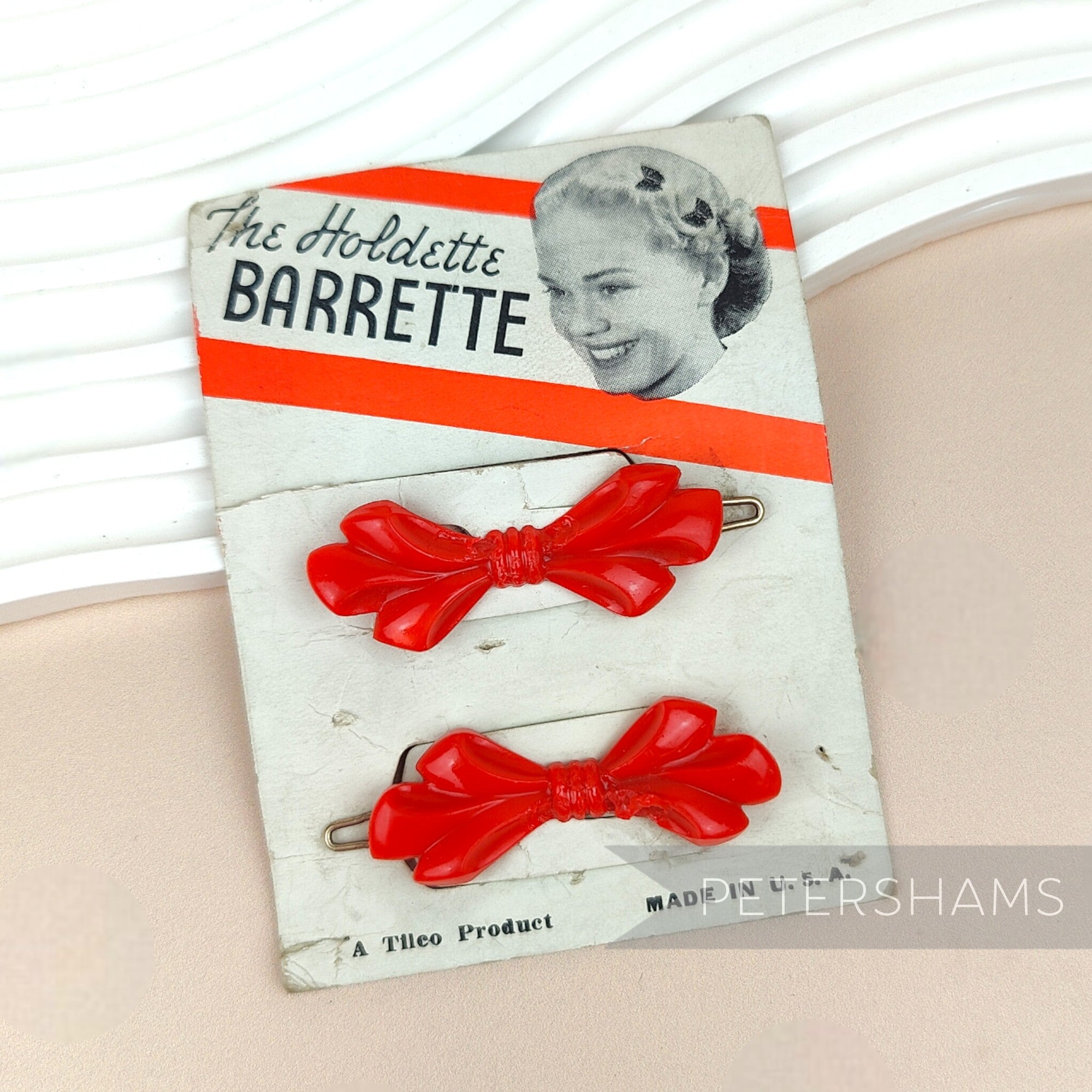 'Tilco' Vintage 1950/60's Holdette Bow Barrette - Card of 2