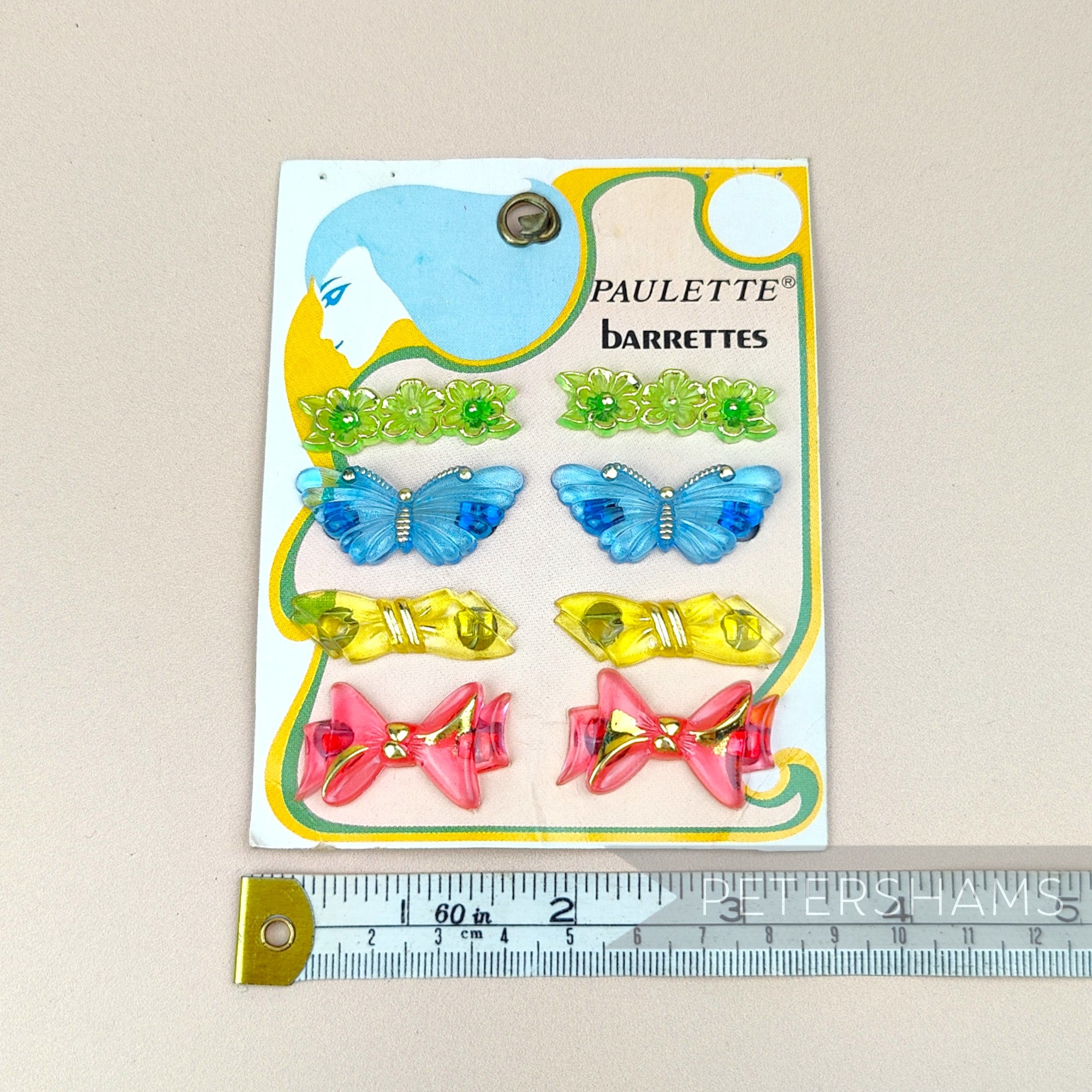 'Paulette' Vintage 1960/70's Super Cute Barrettes - Card of 8