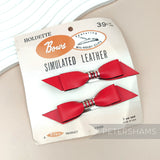 'Holdette' Vintage 1980's 'Simulated Leather' Bow Hair Clips - Card of 2