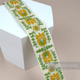 Vintage 1960's Embroidered Woven Cotton Floral Pattern Trim - 1m