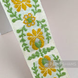 Vintage 1960's Embroidered Woven Cotton Floral Pattern Trim - 1m