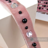 13mm Pearl and Gem Adorned Velvet Ribbon Trim - 1m