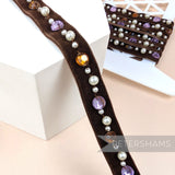 13mm Pearl and Gem Adorned Velvet Ribbon Trim - 1m