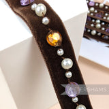 13mm Pearl and Gem Adorned Velvet Ribbon Trim - 1m