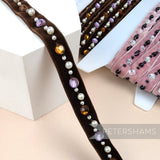 13mm Pearl and Gem Adorned Velvet Ribbon Trim - 1m