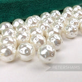 10mm Vintage 'Baroque' White 2-Hole Round Faux Pearl Beads - 72 Pieces