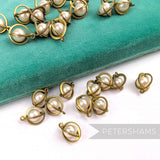 14mm Vintage Brass Cage Encased Pearls - 24 Pieces