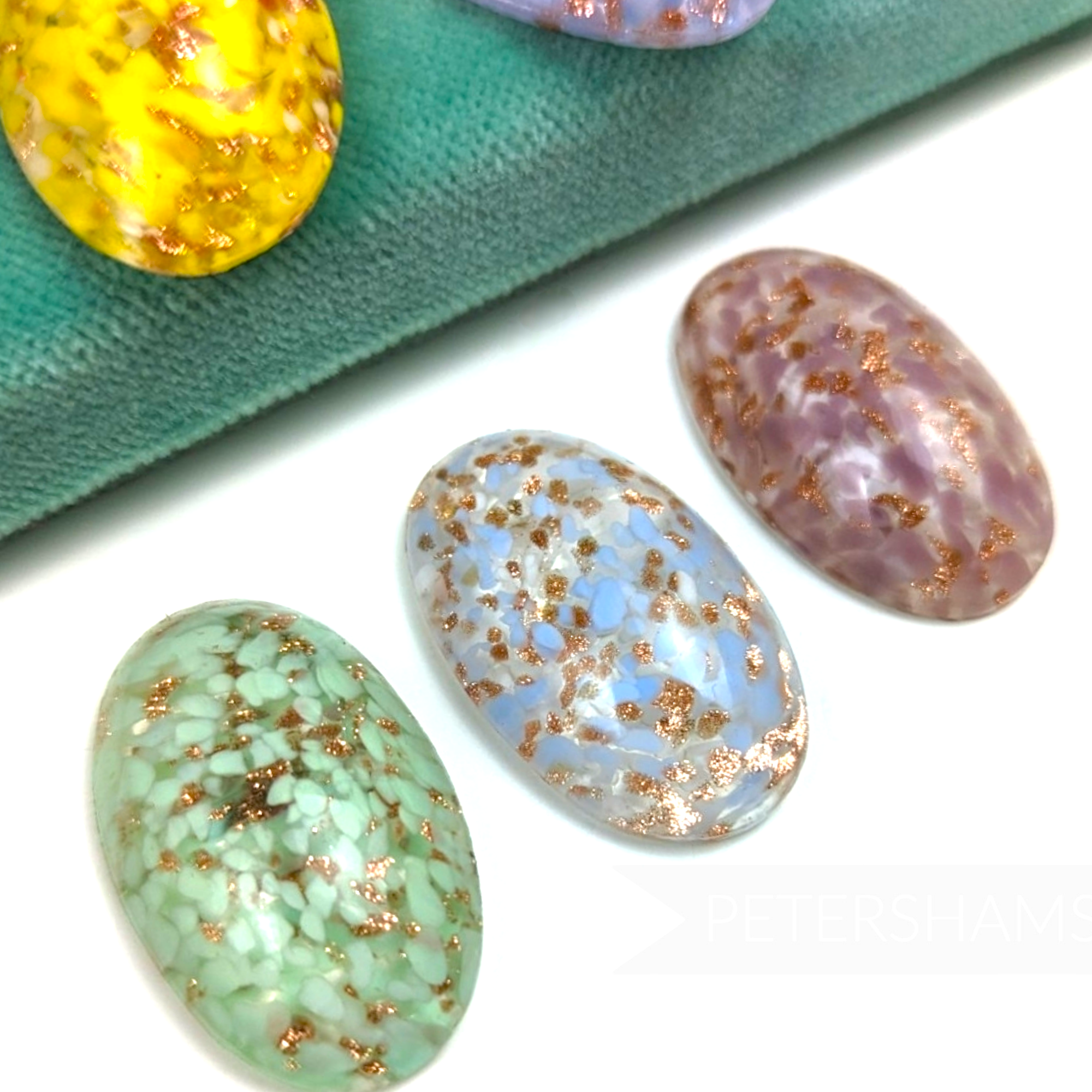 Vintage 1980's Splatter Effect Glitter Flat Back Glass Cabochons - 37x20mm