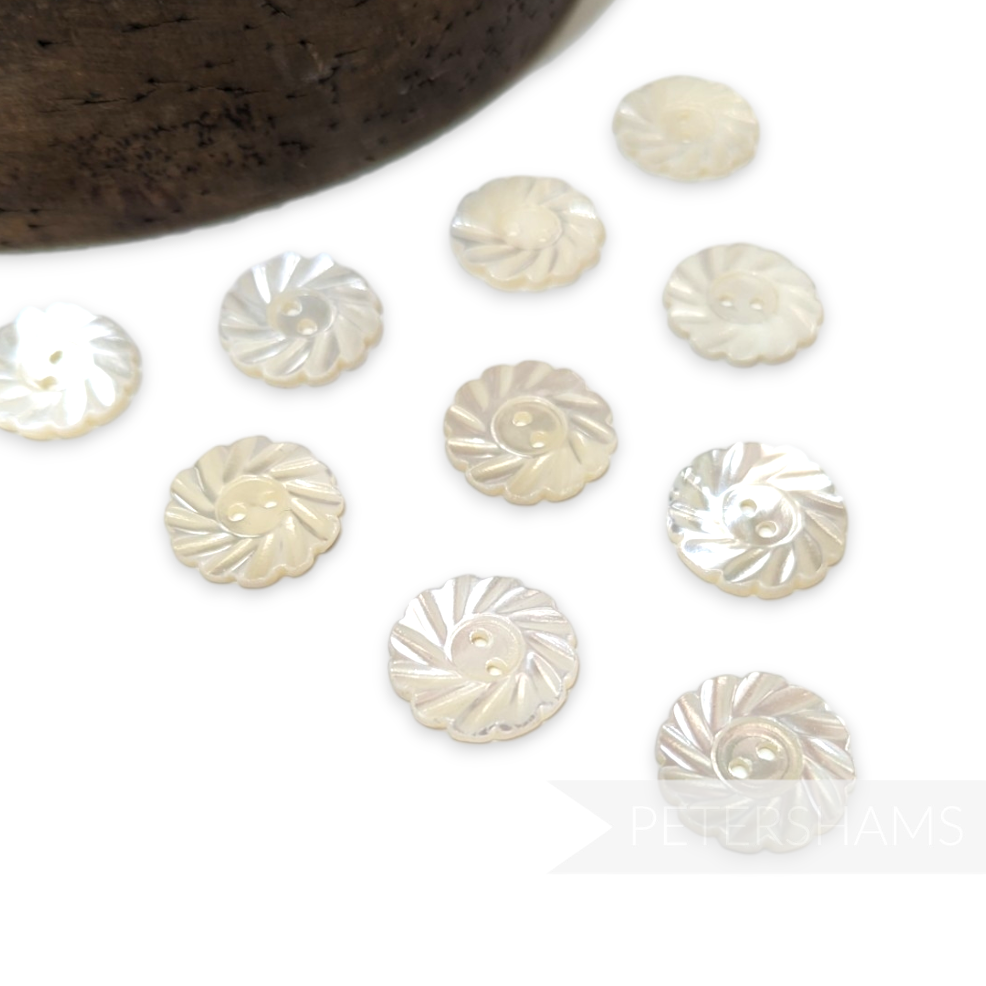 Vintage 18mm Mother of Pearl Hand-Carved Buttons - Swirl