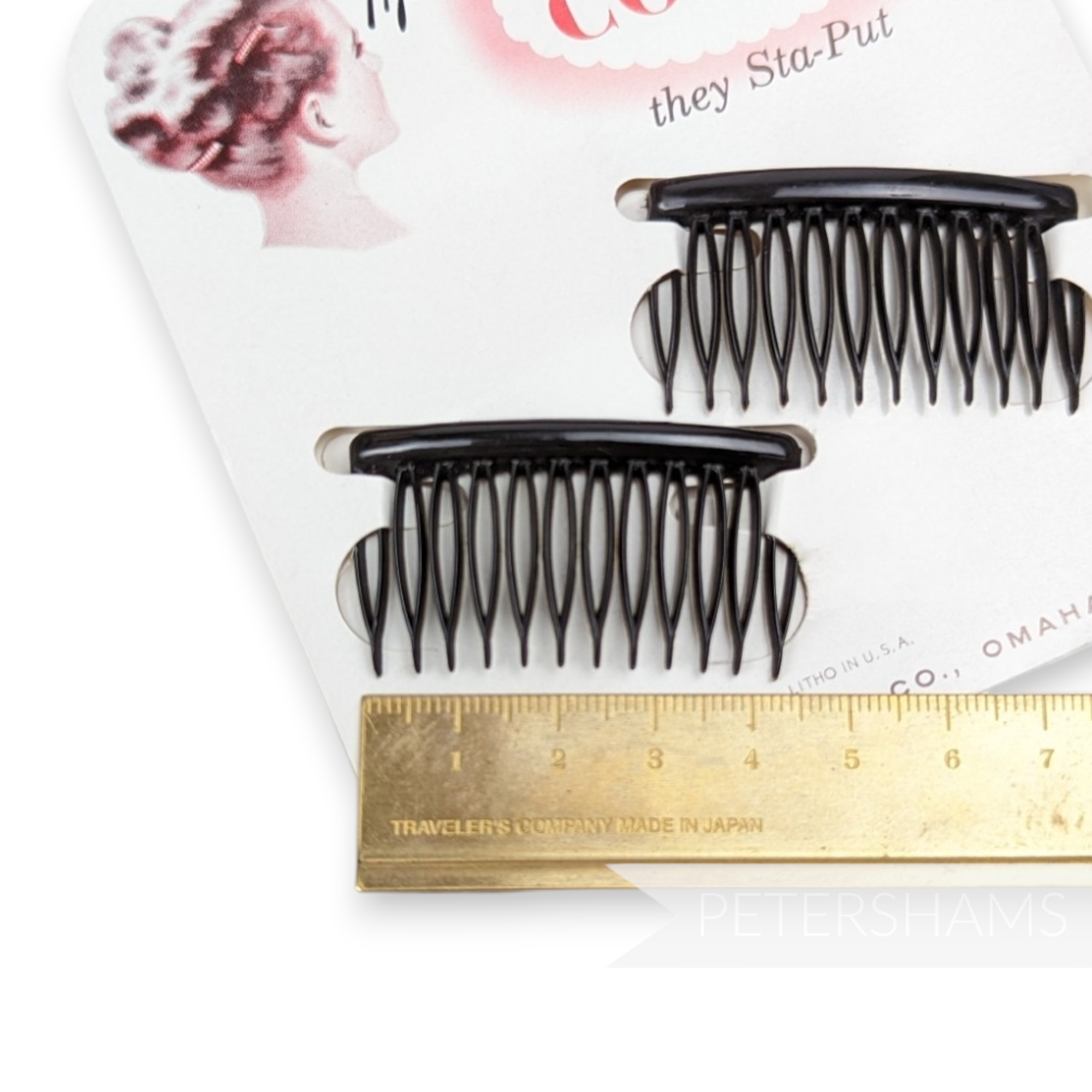 Vintage 1950s/60s 'Tip Top' Black Pair of Vintage Combs on Card