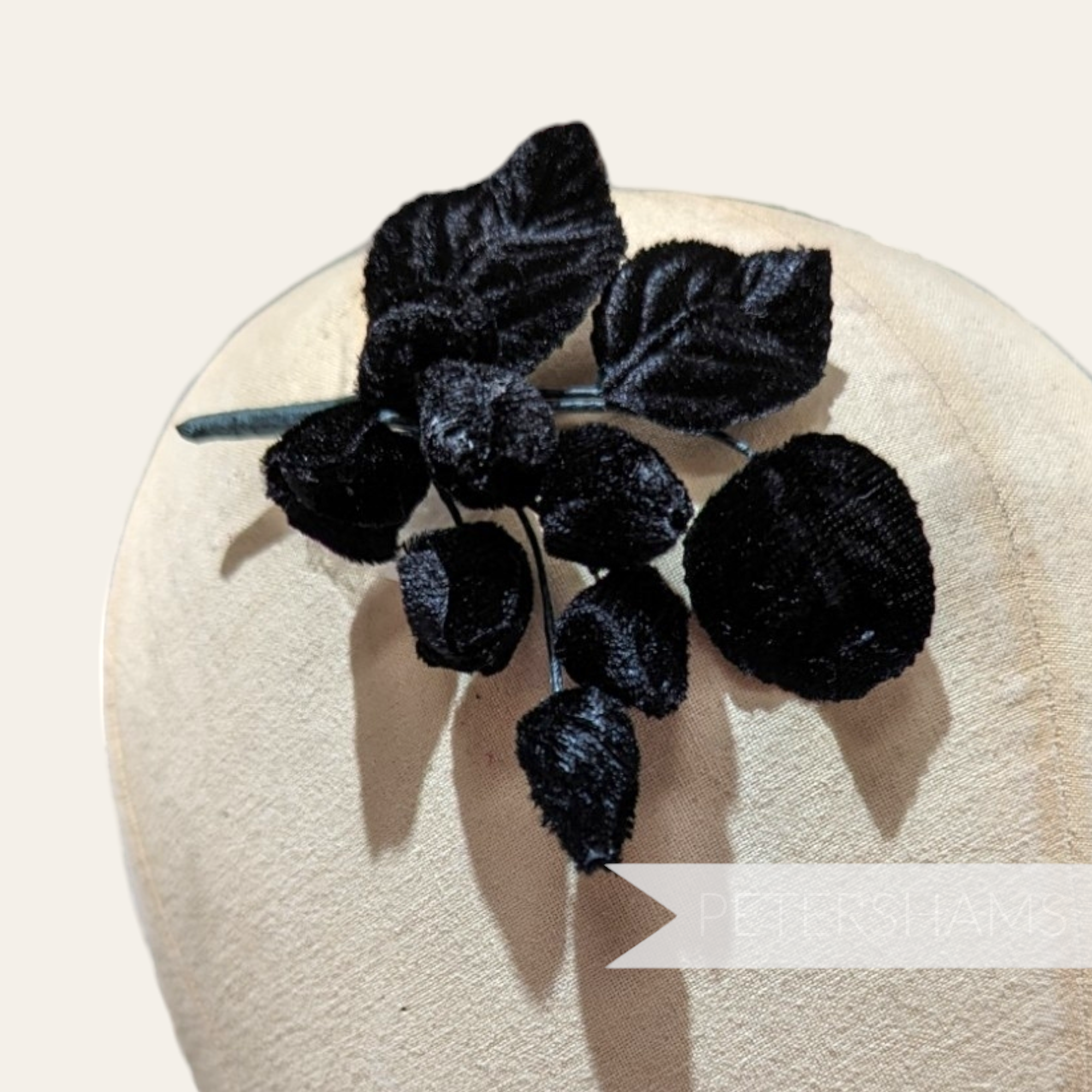 'Lorna' Small Black Velvet Bud Millinery Mount