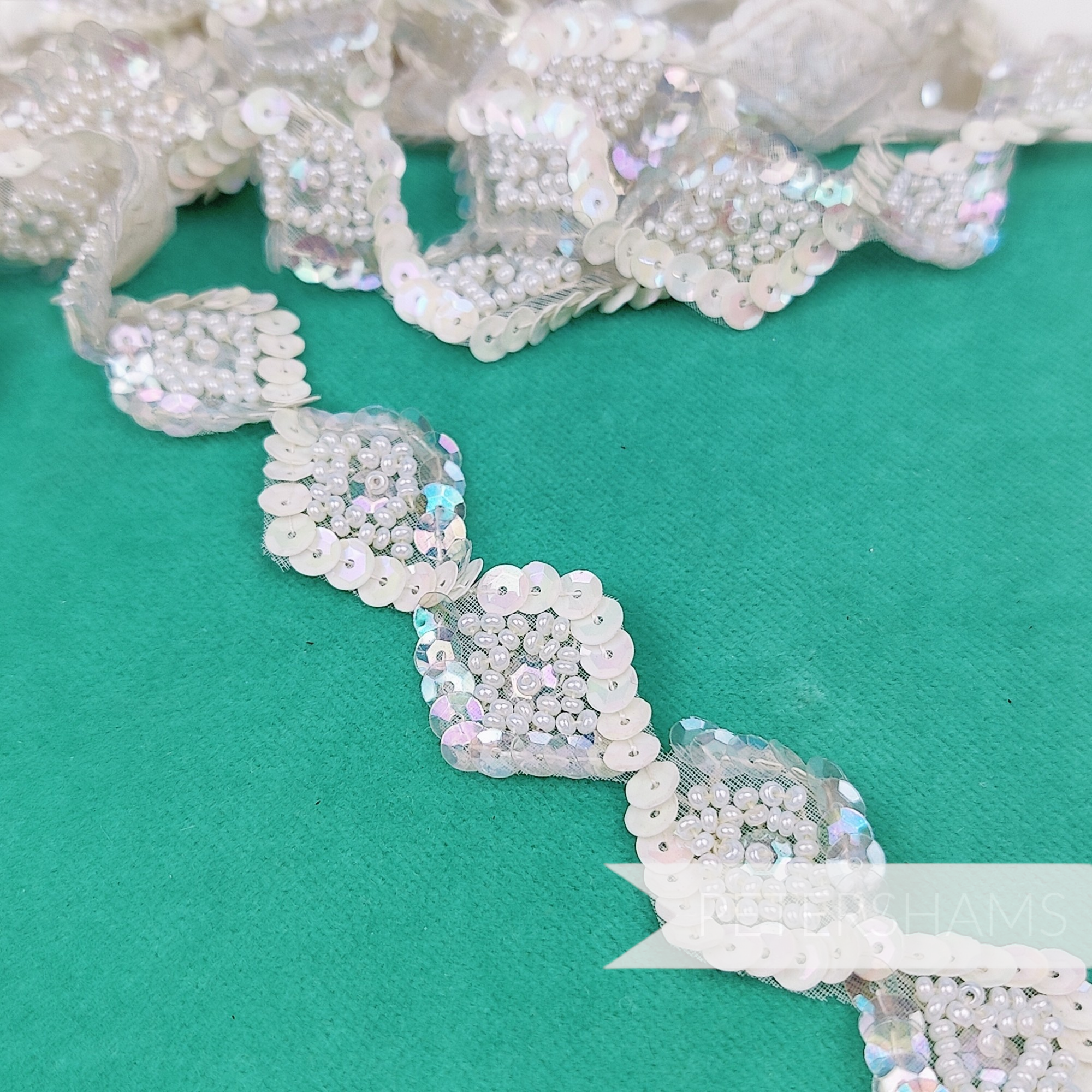 Vintage Vault - Hand beaded Sequin & Trim circa 1940s/50s - White Diamond - 1m