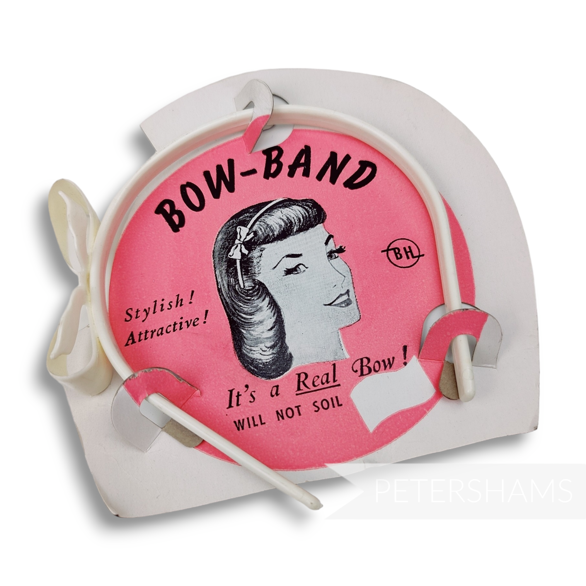 'Bow Band' Vintage 1950s Plastic Headband on Card