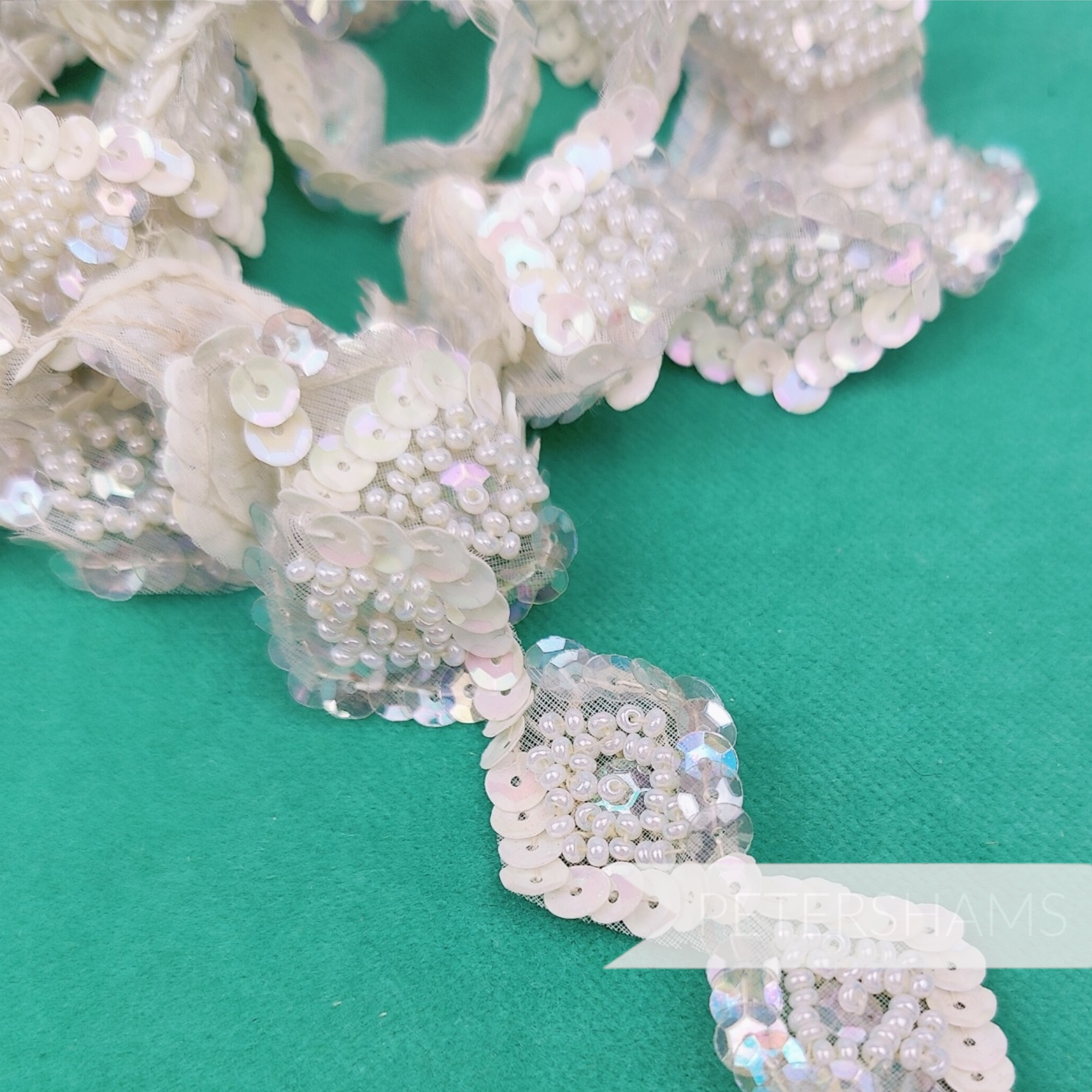 Vintage Vault - Hand beaded Sequin & Trim circa 1940s/50s - White Diamond - 1m