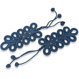 SALE - Denim Blue Large Decorative Frog Fasteners with Pom Poms