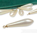 35mm Vintage 1980's Long Teardrop Faux Pearl with Metal Loop - 12 Pieces