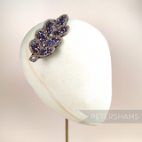 Plum & Metallic Gold Beaded Diamante Leaf Motif - Rounded Beaded Leaf