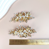 Two Gold Floral Leaf Pearl and Diamante Adorned Brooch Pins