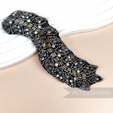 Gunmetal Beaded and Diamante Motif - Large Swooping Leaf