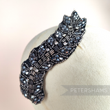 Gunmetal Beaded and Diamante Motif - Large Swooping Leaf