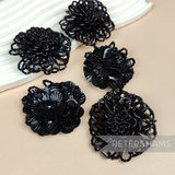 Set of 5 Beaded Flower Motifs - Black Gloss