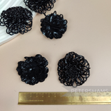 Set of 5 Beaded Flower Motifs - Black Gloss