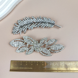 Large Diamante Metal Motifs Set of 2 - Feather & Leaf Bow