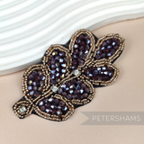 Plum & Metallic Gold Beaded Diamante Leaf Motif - Rounded Beaded Leaf