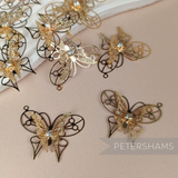 Lot of 10 Gold & Diamante Metal Butterflies