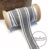 25mm No.5 Black Striped Linen Threaded Millinery Petersham Hat Ribbon - 1m