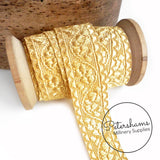 0.5% Real Gold Thread Lace Ribbon - 25mm Oak Leaf