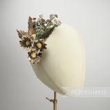 'Lois' Vintage Daisy & Forget-Me-Nots Flower Velvet Millinery Hat Mount