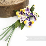 'Brenda' Vintage Velvet Pansy Wired Millinery Flower Bunch