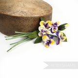 'Brenda' Vintage Velvet Pansy Wired Millinery Flower Bunch