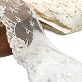 85mm Pearl Adorned Ivory Lace with Floral Weave - 1m