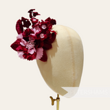 'Amoura' Velvet Flower with Mini Blooms and Leaves Hat Mount