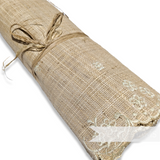 30cm Wide Floral Pattern Embroidered Raffia Straw Fabric - 1/2m